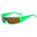 Fluorescent green wraparound punk sunglasses with dark brown lenses for outdoor sports - Matte Green Frame Tea Lens