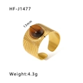 Vintage 18k gold plated stainless steel ring featuring a round 13mm tiger eye stone inlay - Round Tiger Eye Radial Texture Style (HF-J1477)