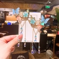 Sky blue butterfly hair clips for girls with floral accents and long golden tassels - Dreamy Butterfly Blue (34)