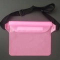 Pink translucent waterproof pouch with adjustable black waist strap and triple seal closure - Waterproof Waist Bag / Pink