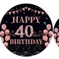 Rose gold and black 40th birthday decoration featuring balloons and glitter design - Fortieth Birthday - Cups