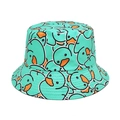 Detailed view of mint green bucket hat with cartoon duck pattern and quality canvas stitching - M (56-58cm) / Mint Green Duck
