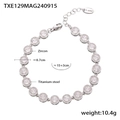Silver titanium steel bracelet featuring round cubic zirconia stones and lobster clasp - Steel Color White Zirconia Bracelet