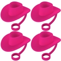 Vier roze siliconen rietjesdoppen in cowboyhoed-stijl voor rietjes van 6-10mm - Set van 4 / Cowboyhoed Rose