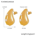 Detailed view of teardrop titanium steel earrings with white oil drip inlay and gold finish - F145-Gold White Enamel
