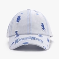 Distressed light blue cotton baseball cap with gothic letter embroidery and ripped details - Adjustable / Blue