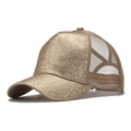 Sparkly gold ponytail baseball cap with glitter front and breathable mesh back - One Size(Adjustable) / Khaki