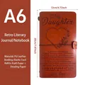 Brown PU leather A6 travel notebook with heart and butterfly embossed cover design - Dad to Daughter Heart / Brown
