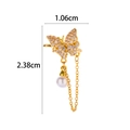 Detail view of butterfly ear cuff with micro-paved zircons and a hanging pearl charm - 7# Golden (Butterfly Pearl Long Tassel)