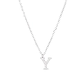 Silver letter Y pendant necklace with micro-paved cubic zirconia on O-chain - Silver-Y