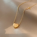 Golden titanium steel heart pendant necklace with key charm on champagne silk - Titanium Steel Gold Style (X528)