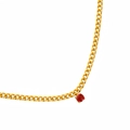 Close-up of 18k gold plated Cuban chain featuring a brilliant round red gemstone pendant - Red