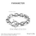 Bracciale in acciaio inossidabile argento con chiusura a T e maglie ovali classiche - Stile Chiusura a Cuore OT Argento (KB144904-Z)
