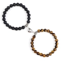 Bracciali di coppia in occhio di tigre e pietra lavica con ciondolo a cuore magnetico - Bracciale di Perline Pietra Lavica e Occhio di Tigre
