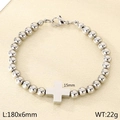 Bracciale in perle d'acciaio inossidabile argento da 6mm con ciondolo a croce da 180mm - 180x6mm / Argento (KB205959-Z)