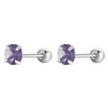 Pair of purple gemstone screw-back earrings with four-prong silver finish setting - 1 Pair / 5# (5576) / Bright Silver Deep Purple