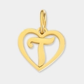 Pendentif élégant cœur doré en acier inoxydable avec le motif de lettre initiale T - Lettre T