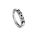 Anello da cavaliere in argento per coppie con motivo smaltato nero e fascia S925 - Aperto Regolabile / J29 Stile Uomo (Argento con Motivo Nero)