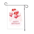 Black metal garden flag stand with heart balloon Happy Birthday white decorative flag - Heart Balloons Theme