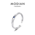 925 sterling silver open ring with textured finish and a round blue gemstone inlay - Adjustable Open / Blue