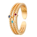Dreilagiger Goldring mit bunten Zirkonsteinen in einem minimalistischen offenen Design - Dreilagiger Perlender Bunter Edelstein Stil (2975) / Gold