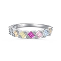 S925 sterling silver ring featuring colorful baguette-cut cubic zirconia stones - Multicolor Step-Cut Square Zircon Style (DY120746)
