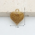 Glittery gold heart charm with metal loop, measuring 1.9cm height and 1.6cm width - Yellow Glitter Heart