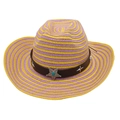 Colorful striped straw jazz hat with star leather band and wide brim for summer travel - One Size(56-58cm) / Yellow and Purple