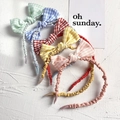 Pink gradient plaid fabric headband with a stylish bow knot for high cranial top look - Random Color