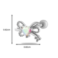 Clou d'oreille papillon argenté avec incrustation d'opale irisée en forme de cœur - Nœud Cœur Opale - Couleur Argent (8#)