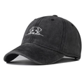 Cappello da baseball in cotone lavato grigio scuro con ricamo di cane minimalista - Nero