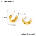 Triple-row C-shaped gold titanium steel earrings with textured diamond-cut surface - Gold