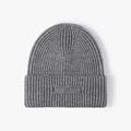 Classic grey jacquard knit beanie with wide cuff and ribbed texture for men and women - One Size / Dark Gray