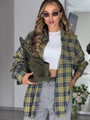 Women's vintage loose plaid long sleeve shirt in yellow, green and blue woven pattern - S / Yellow