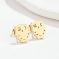 Minimalist gold-plated stainless steel owl stud earrings with crescent moon cutout design - Gold