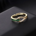 Vintage gold snakeskin ring with emerald green zircon and adjustable open design - Staggered Overlap Green Zircon Style