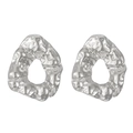 Irregular silver-tone titanium steel earrings with unique hammered texture finish - Pleated Earrings Steel (MS-378)