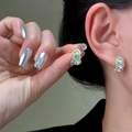 Elegant gold square stud earrings with micro-pave crystals and polished finish - Rhinestone C Style - KC Gold (0950)