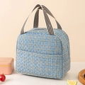 Blaue Tweed-Isoliertasche für Lunchboxen mit gestreiften Griffen und Fronttasche - Blau