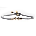 Adjustable gray woven rope bracelet featuring two polished gold interlocking crosses - Grey Cross