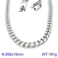 Silver-colored stainless steel 15mm curb chain necklace for men with box clasp closure - Silver Cuban Link Necklace 550x15mm(KN93856-Z)