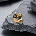 Gold-plated stainless steel snake ear stud with black zircon and threaded ball back - Gold Snake with Black Tear Drop Gemstone (S516)