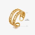Double layered gold chain link ring with adjustable 1.7CM open band for women - Gold Ring 167
