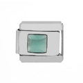 Italian charm link with a silver border and polished light green stone on white background - 0206-square Nebula-lake Blue