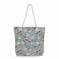 Nurse themed tote bag with cartoon tooth print and white rope handles on blue canvas - Cartoon Dental Care Blue Polka Dot Style (ms4547)