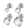 Ensemble de quatre clous d'oreilles en acier inoxydable avec zircon rond à quatre griffes - Zircon Blanc