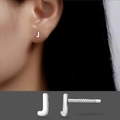 Minimalist S999 sterling silver letter J stud earring for women with polished finish - Letter J/Pair