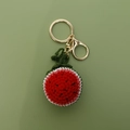 Porte-clés pastèque au crochet fait main avec feuille verte et fermoir doré brillant - Pastèque