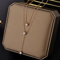 Rose gold double-layered titanium steel necklace with clear zircon tassel pendants - Rose Gold (8819)