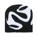 Schwarze Hip-Hop Strickmütze mit weißem Streetwear-Logo-Muster für Herren - M (56-58cm) / Schwarze Geometrische Grafik (Jacquard Eiskappe - Schwarze Gebogene Grafik)